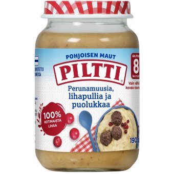 Piltti картофельное пюре с фрикадельками и брусникой, с 8 мес. 200 гр Piltti картофельное пюре с фрикадельками и брусникой, с 8 мес. 200 гр