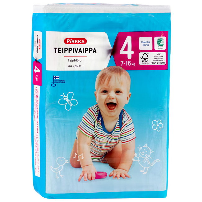 Подгузники Pirkka4 7-16 кг 44 шт