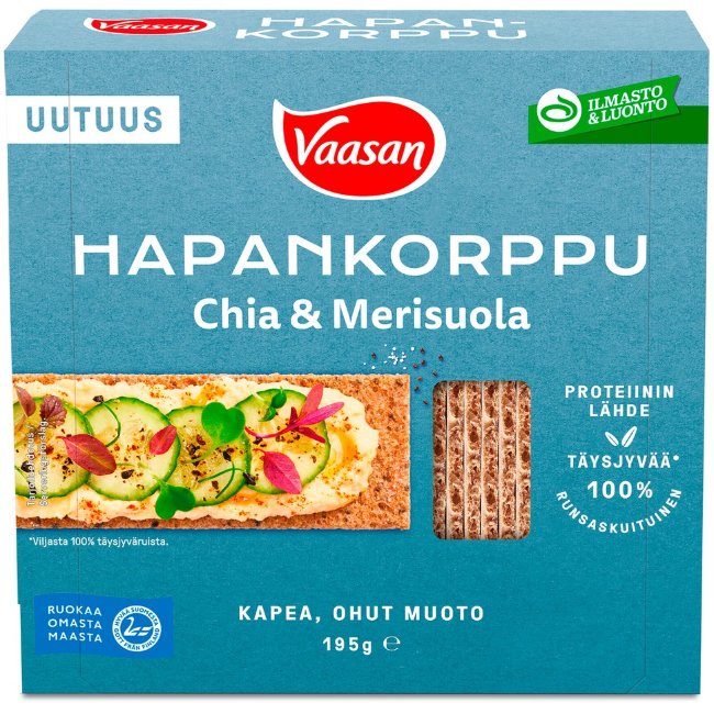 Хрустящие хлебцы VAASAN Hapankorppu с семенами чиа и морской солью 195 гр