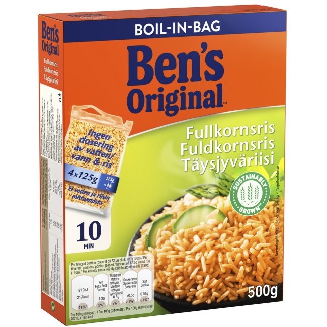Цельнозерновой рис Ben's Original в варочных пакетах (уп 4 шт) 500 гр