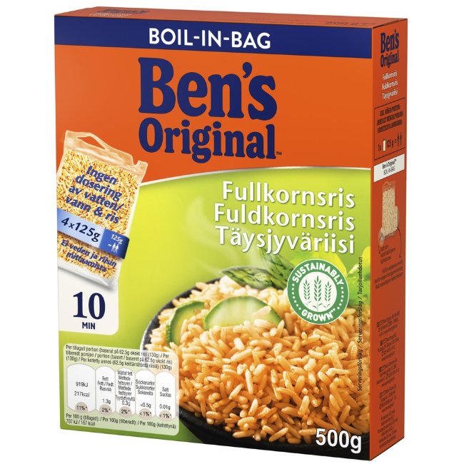 Цельнозерновой рис Ben's Original в варочных пакетах (уп 4 шт) 500 гр