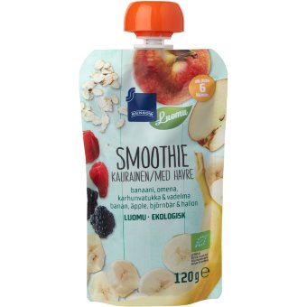 Смузи овсяной Rainbow с бананом, яблоком, ежевикой и малиной органический 120 гр 6 мес