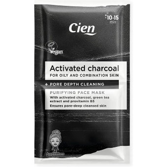 Маска для лица с углем, зеленым чаем и провитамином B5 Cien CHARCOAL 2 шт Маска для лица с углем, зеленым чаем и провитамином B5 Cien CHARCOAL 2 шт