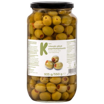 Оливки с паприкой K-menu зеленые 935/550 гр. Оливки с паприкой K-menu зеленые 935/550 гр.