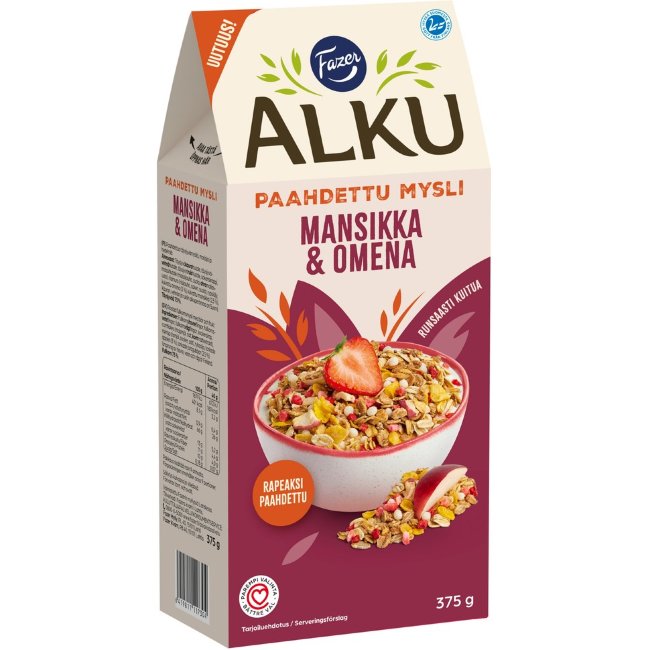 Обжаренные мюсли с клубникой и яблоком Fazer Alku 375 гр