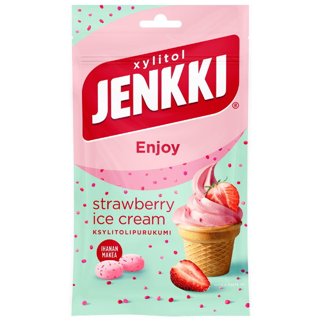 Жевательная резинка Клубничное мороженое Jenkki 70 гр (цена по акции) Жевательная резинка Клубничное мороженое Jenkki 70 гр (цена по акции)