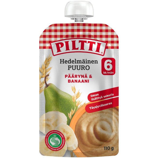 Фруктовая каша Piltti 110 гр с грушей и бананом (с 6 мес) порционный пакет Фруктовая каша Piltti 110 гр с грушей и бананом (с 6 мес) порционный пакет