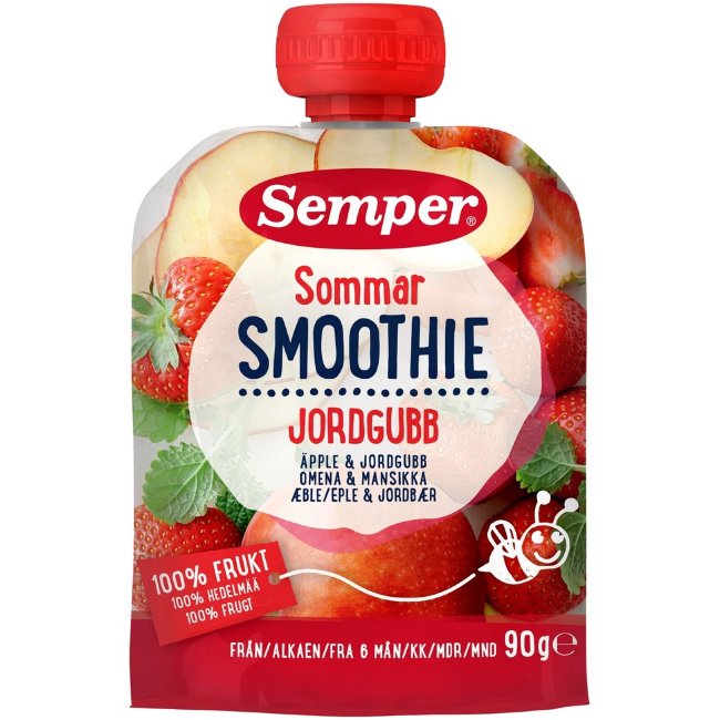 Пюре Semper  яблоко и клубника, с 6 мес. 90 гр