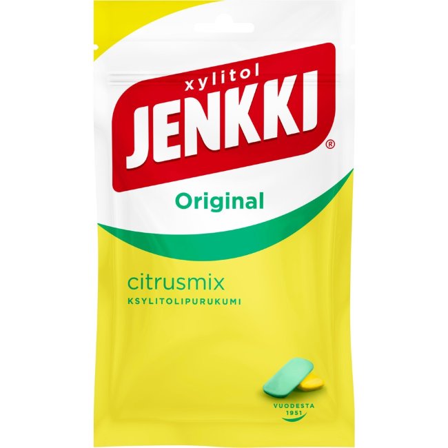 Жевательная резинка с лимоном и эвкалиптом Jenkki Original Citrusmix с ксилитом 100 гр (цена по акции)
