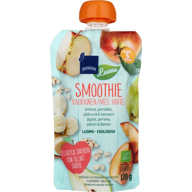 Смузи Rainbow из овса, яблока, персика и груши био 120 гр 6 мес Смузи Rainbow из овса, яблока, персика и груши био 120 гр 6 мес