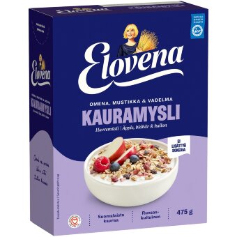 Полноценное овсяное мюсли Elovena с яблоком, черникой и малиной 475 гр