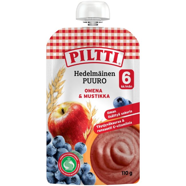 Фруктовая каша Piltti 110 гр яблоко-черника (с 6 месяцев) порционная пачка Фруктовая каша Piltti 110 гр яблоко-черника (с 6 месяцев) порционная пачка