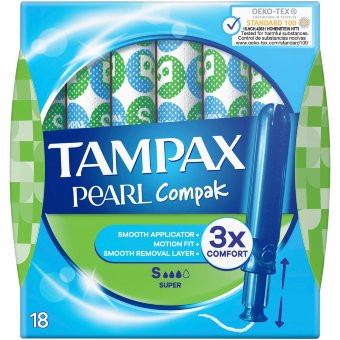 Тампоны гигиенические TAMPAX Compak Pearl Super 3/4 18 шт Тампоны гигиенические TAMPAX Compak Pearl Super 3/4 18 шт