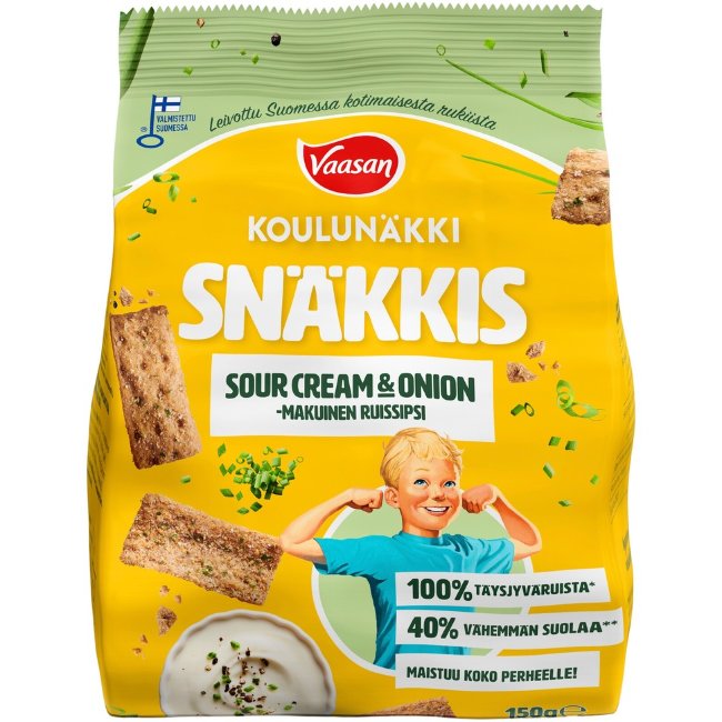 Детские ржаные чипсы Vaasan Koulunäkki Snäkkis со вкусом сметаны и лука 150 гр