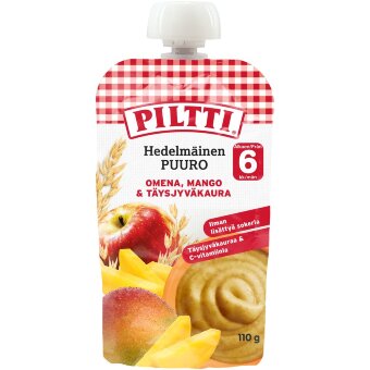 Фруктовая каша PILTTI яблоко-манго-цельнозерновая овсянка 110 гр для детей от 6 месяцев, порционная упаковка