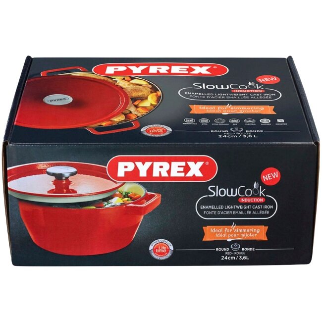 Чугунная кастрюля Pyrex 4,0 л красная