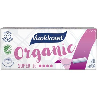 Тампоны гигиенические Vuokkoset Organic Super 4/4 16 шт Тампоны гигиенические Vuokkoset Organic Super 4/4 16 шт