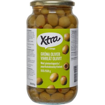 Зеленые оливки с паприкой X-tra 935/550 гр Зеленые оливки с паприкой X-tra 935/550 гр