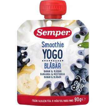 Пюре Semper  из банана и черники с йогуртом с 6 месяцев 90 гр