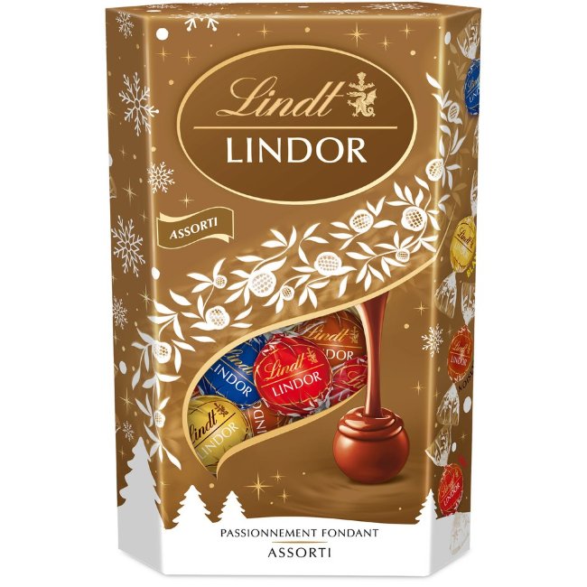Шоколадные трюфели Lindt LINDOR с молочным, белым, темным 45% шоколадом и лесным орехом 337 гр