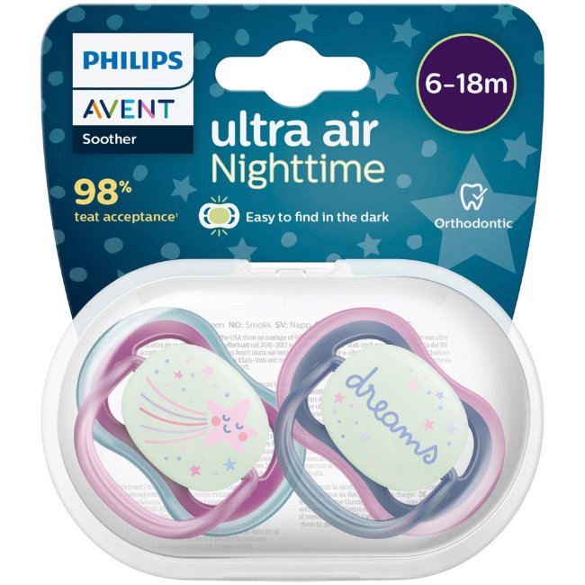 Соска Philips Avent Ultra Air Night 6-18 мес, (уп 2 шт) Соска Philips Avent Ultra Air Night 6-18 мес, (уп 2 шт)