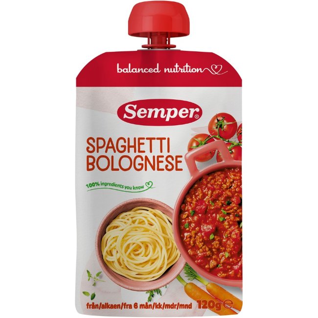Детский обед Semper Spaghetti Bolognese 120 гр для детей от 6 месяцев