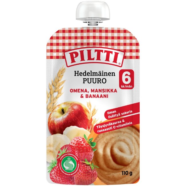 Пюре овсяное фруктовое Piltti (уп 1 шт) 110 гр яблоко-клубника-банан 6 мес Пюре овсяное фруктовое Piltti (уп 1 шт) 110 гр яблоко-клубника-банан 6 мес