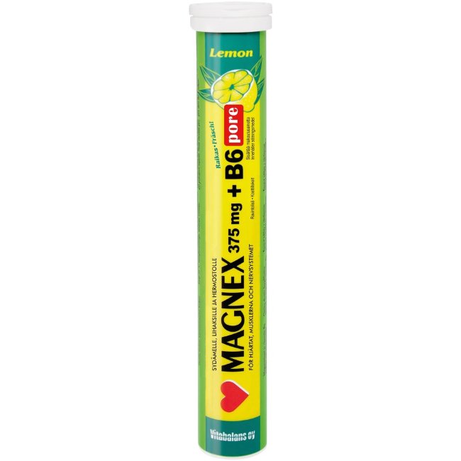 Шипучие таблетки с магнием и витамином B6 Magnex 375 mg + B6 pore 20 шт Vitabalans
