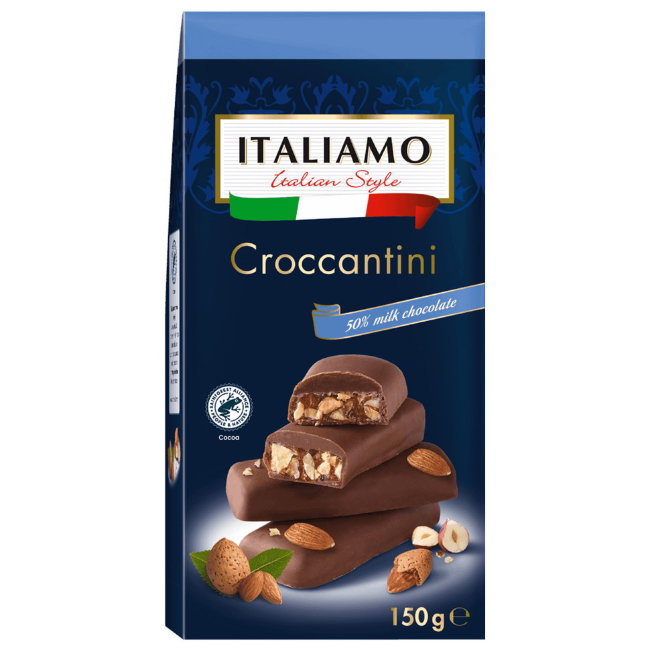 Конфеты из молочного шоколада Croccantini с миндалём и фундуком ITALIAMO 150 гр Конфеты из молочного шоколада Croccantini с миндалём и фундуком ITALIAMO 150 гр