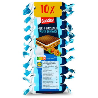 Вафли с молочным шоколадом и лесным орехом Sondey 10х25 гр