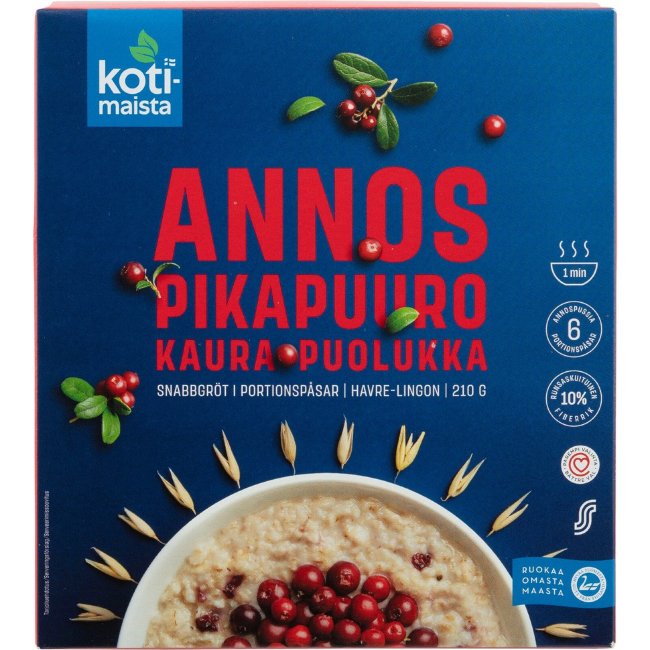 Порционная овсяная каша Kotimaista с брусникой 210 гр (уп 6 шт)