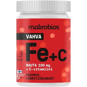 Витамины с железом и витамином C (усиленный комплекс) Makrobios Vahva Rauta+C 60 таблеток Витамины с железом и витамином C (усиленный комплекс) Makrobios Vahva Rauta+C 60 таблеток