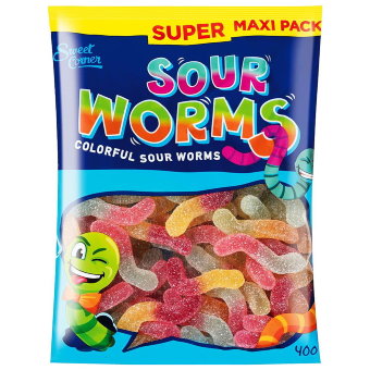 Жевательный мармелад Sweet Corner змейка SOUR WORMS 400 гр
