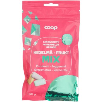 Жевательная резинка с ксилитом фруктовая Coop Hedelma Mix 130 гр Жевательная резинка с ксилитом фруктовая Coop Hedelma Mix 130 гр