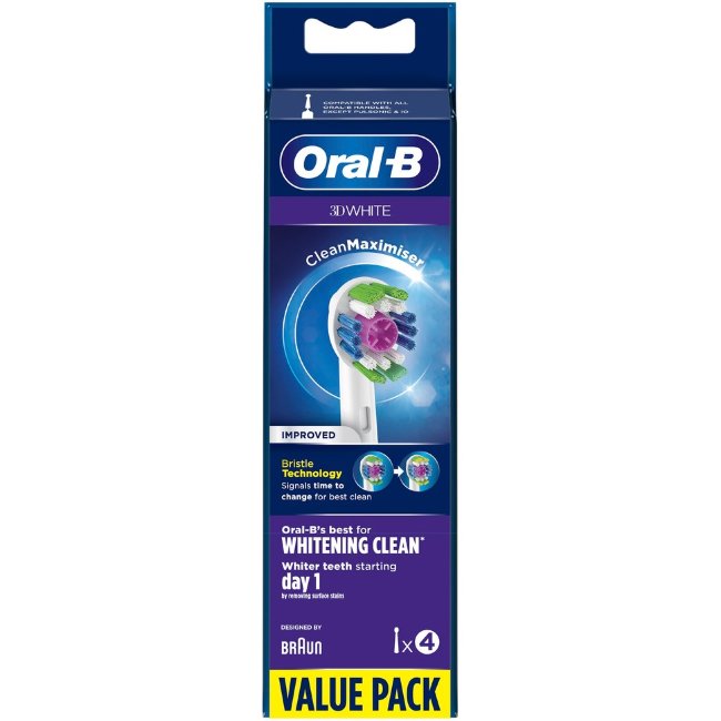 Запасные насадки Oral-B 3D White с технологией CleanMaximiser, 4 шт Запасные насадки Oral-B 3D White с технологией CleanMaximiser, 4 шт