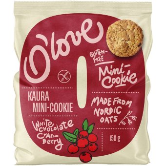 Овсяное мини-печенье Porokylän O´love белый шоколад и клюква 150 гр без глютена Овсяное мини-печенье Porokylän O´love белый шоколад и клюква 150 гр без глютена