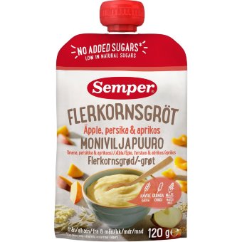 Детская каша быстрого приготовления Semper многозерновая с яблоком, персиком и абрикосом 120 гр