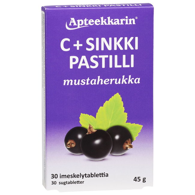Пастилки для иммунитета Apteekkarin C+Zni (черная смородина  30 штук