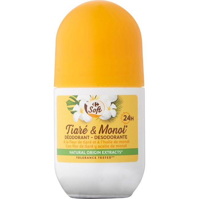 Дезодорант-ролл мягкий Carrefour Tiaré & Monoï 50 мл Дезодорант-ролл мягкий Carrefour Tiaré & Monoï 50 мл