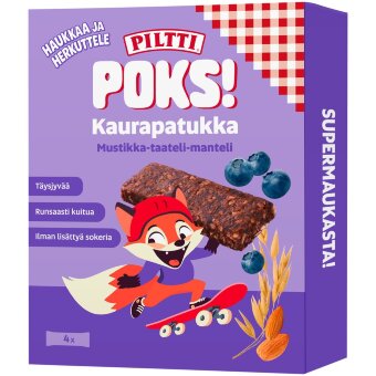 Овсяной батончик PILTTI POKS! (уп 4 шт) 92 гр черника-финик-миндаль