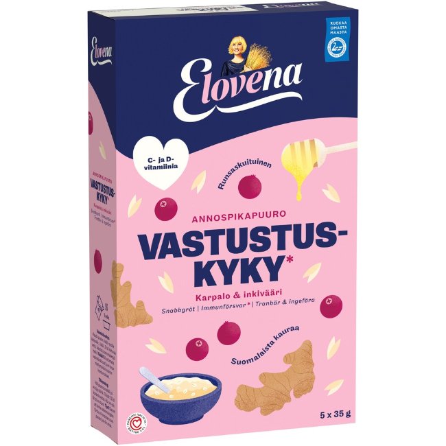 Порционная каша Elovena 175 гр с клюквой и имбирём для поддержания иммунитета