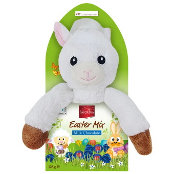 Детский пасхальный подарочный набор Favorina с мягкой игрушкой Барашек и молочным шоколадом 125 гр Детский пасхальный подарочный набор Favorina с мягкой игрушкой Барашек и молочным шоколадом 125 гр