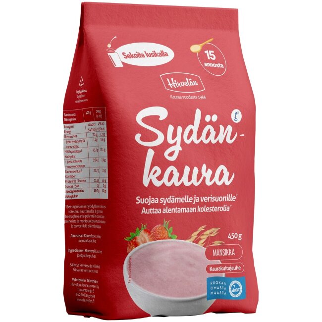 Овсяная каша с клубникой Hirvelän Sydänkaura 450 гр