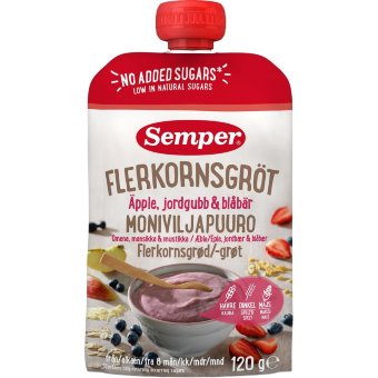 Готовая детская каша Semper многозерновая с яблоком, клубникой и черникой 120 гр