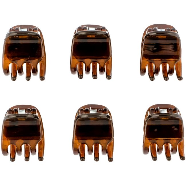 Коричневый пластиковый фиксатор волос краб-мини Ibero 6 шт в упаковке Коричневый пластиковый фиксатор волос краб-мини Ibero 6 шт в упаковке