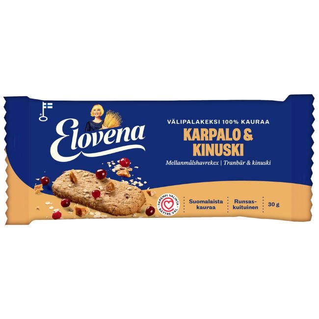 Цельнозерновое овсяное печенье Elovena клюква, карамель 30 гр