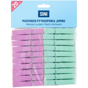 Прищепки для белья Sini, пластиковые, jumbo (уп 20 шт)