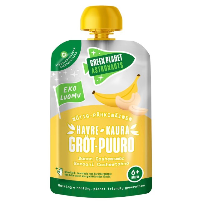 Ореховая органическая овсяная каша Green Planet Astronauts с бананом 100 гр 6 мес+