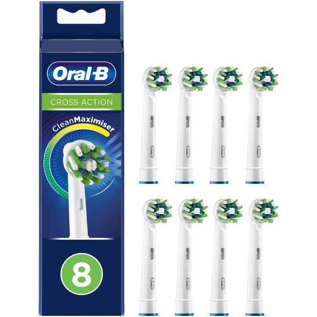 Насадки для зубной щетки Oral-B CrossAction с технологией CleanMaximiser (уп 8 шт)