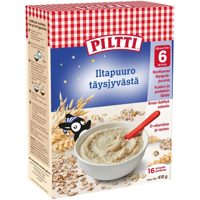 Порция на ночь полноценных злаков PILTTI 410 гр для детей от 6 мес Порция на ночь полноценных злаков PILTTI 410 гр для детей от 6 мес